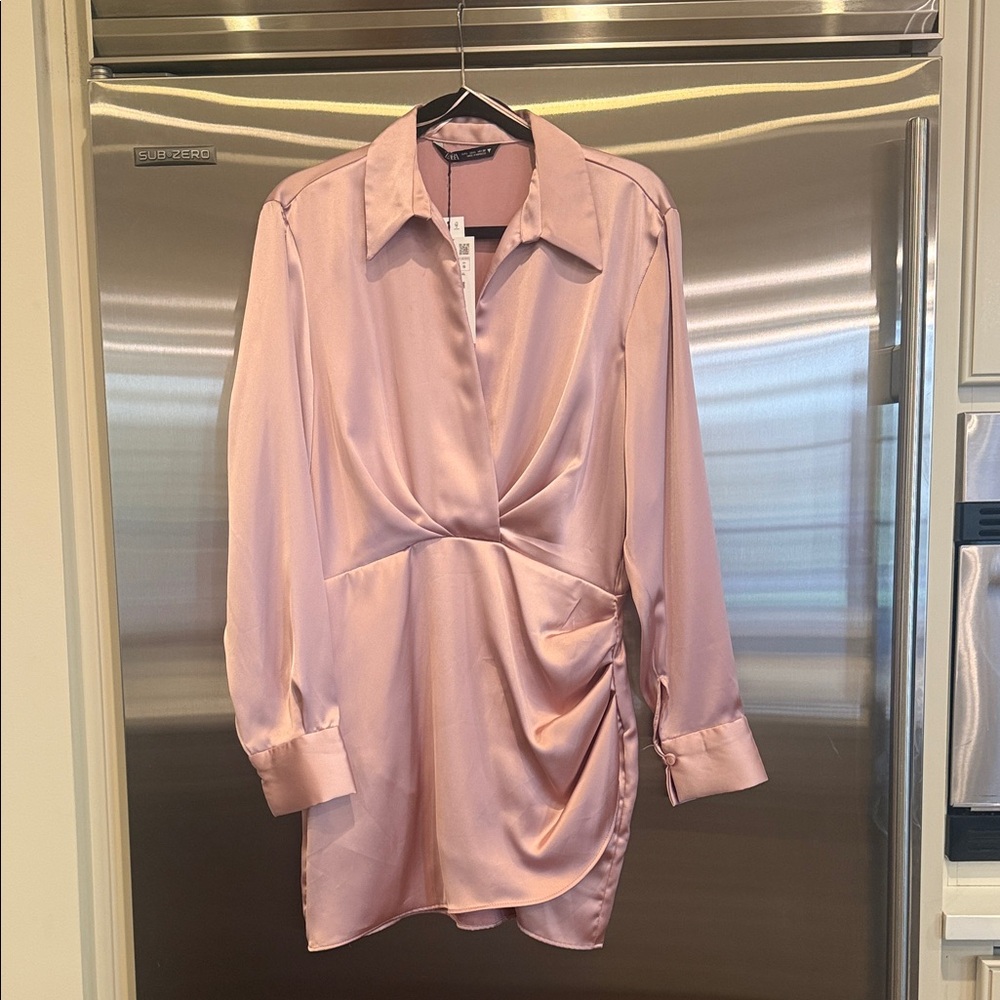 NWT Zara Light Pink Satin dress size large